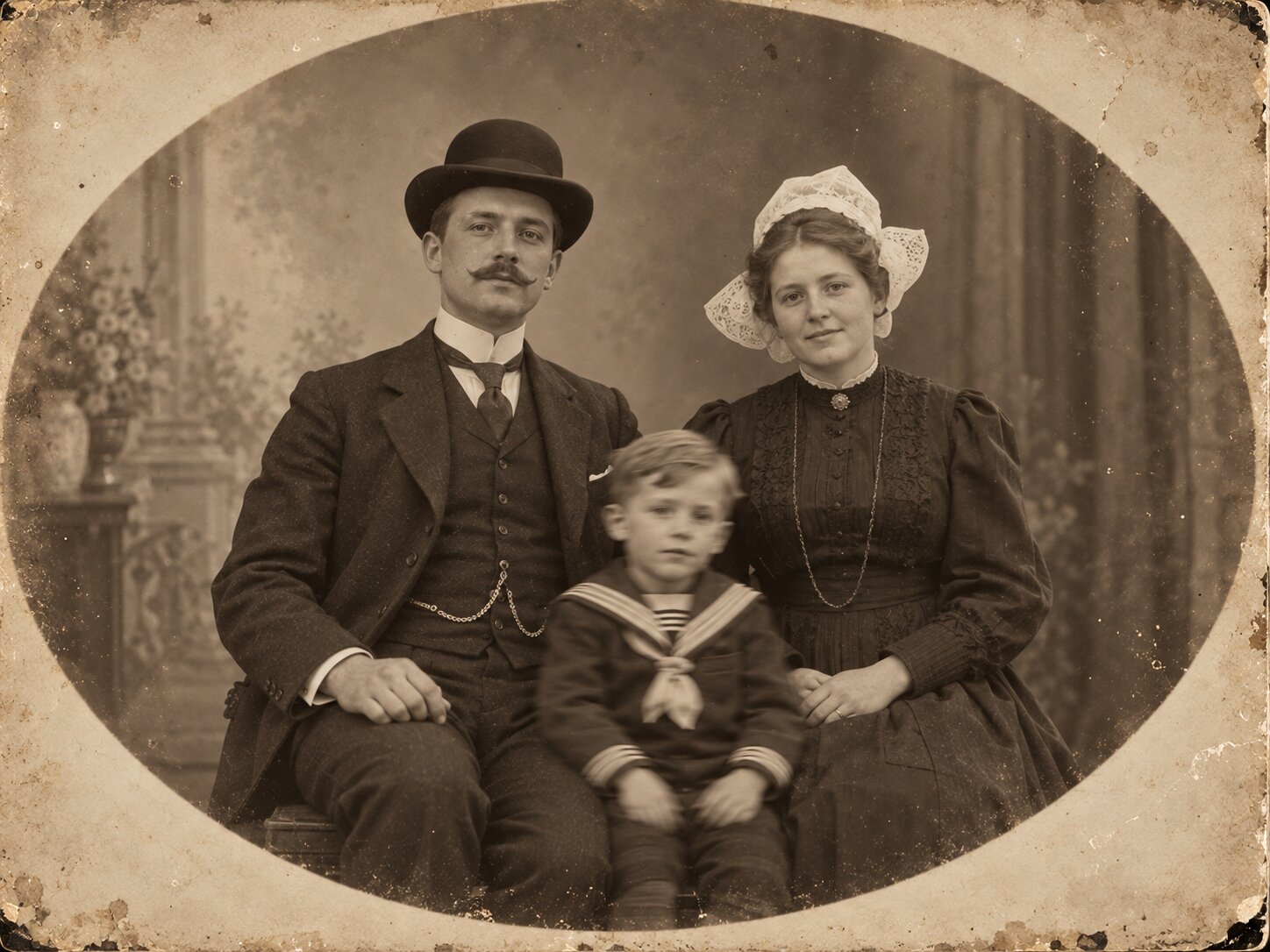Familienbild 1918: Frederik, Aaltje und Neffe Pim